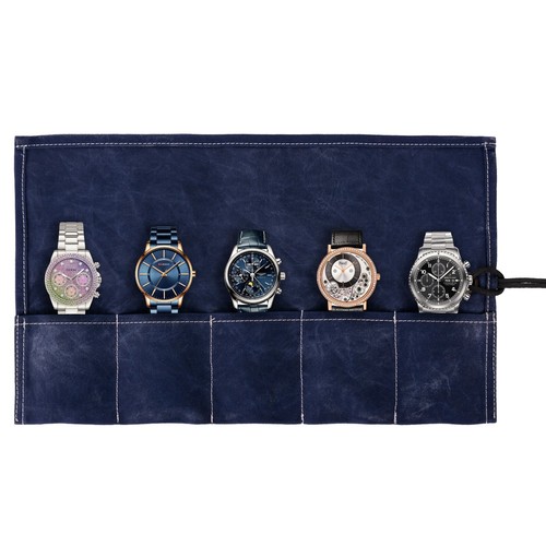 Waxed canvas blue watch roll - waxed,