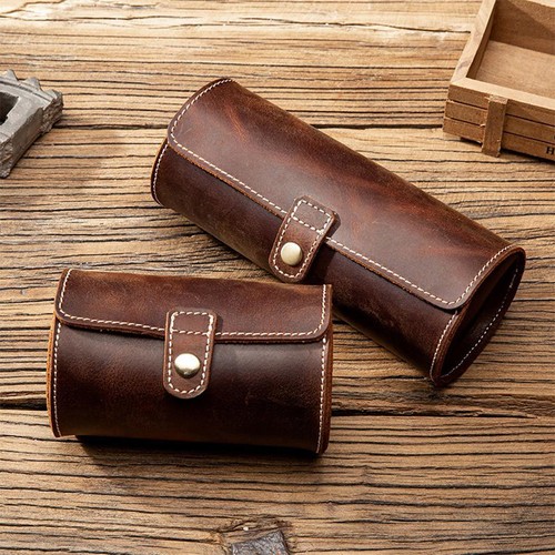 Leather watch roll travel - leather, case