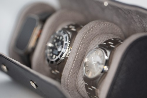 Black leather watch roll - leather,