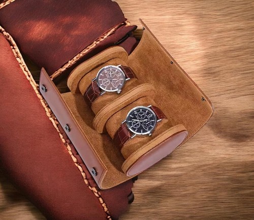 Slot leather watch - 2-slot, roll